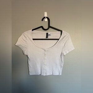 H&M White Button Front Crop Top Size XS